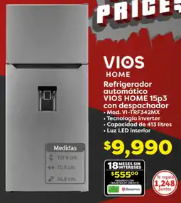 Soriana Híper Vios home refrigerador automático 15p3 oferta