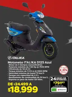 Soriana Híper Italika motoneta D125 azul oferta