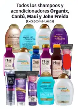 Soriana Híper Organix, cantú, maui y john freida shampoos y acondicionadores oferta