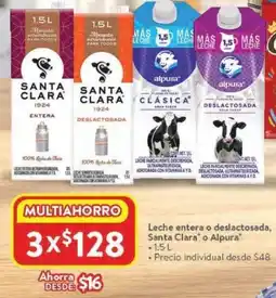Walmart Leche entera o deslactosada, santa clara o alpura oferta