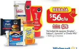Walmart Singles, sabori, lyncott o cheez wizvariedad de quesos oferta