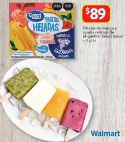 Walmart Great value paletas de mango y sandía rellenas de miguelito oferta
