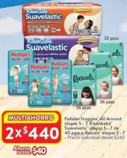 Walmart Pañales huggies all around etapas 5-7, kleenbebé suavelastic etapas 5-7 oferta