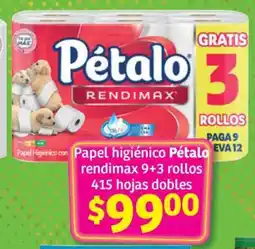 Soriana Súper Papel higiénico Pétalo rendimax 9+3 rollos oferta