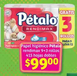 Soriana Híper Papel higiénico Pétalo rendimax 9+3 rollos oferta