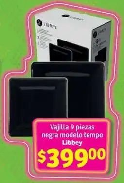 Soriana Híper Vajilla 9 piezas negra modelo tempo Libbey oferta
