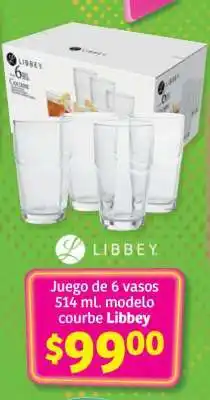 Soriana Híper Juego de 6 vasos 514 mL modelo courbe Libbey oferta