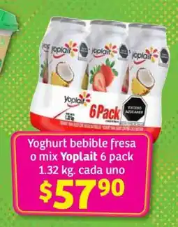 Soriana Súper Yoghurt bebible fresa o mix Yoplait 6 pack oferta