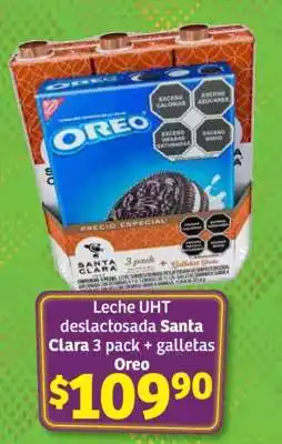 Soriana Híper Leche UHT deslactosada Santa Clara 3 pack + galletas Oreo oferta