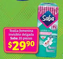 Soriana Híper Toalla femenina invisible delgada Saba 20 piezas oferta