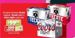 Soriana Híper 12 pack cerveza Tecate regular, Tecate light o Coors light oferta