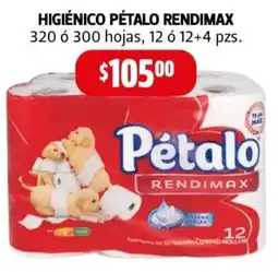 Farmacias Guadalajara Higiénico pétalo rendimax 320 ó 300 hojas, oferta