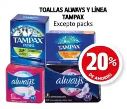 Farmacias Guadalajara Toallas always y línea tampax oferta