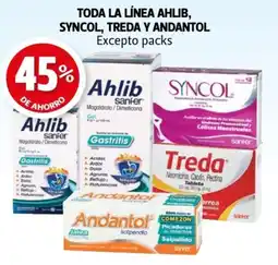 Farmacias Guadalajara Toda la línea ahlib, syncol, treda y andantol excepto packs oferta