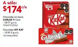 City Club Chocolate en barra CARLOS V Cero / Chocolate KIT KAT oferta