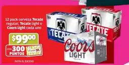 Soriana Híper 12 pack cerveza Tecate regular, Tecate light o Coors light oferta