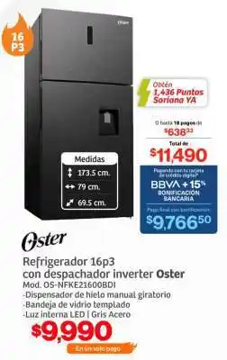 Soriana Híper Refrigerador 16P3 con Despachador Inverter Oster oferta