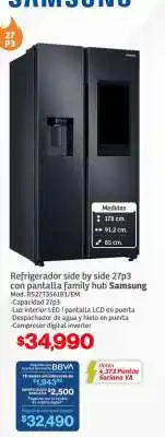 Soriana Híper Refrigerador side by side 27p3 con pantalla family hub Samsung oferta