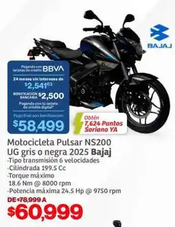Soriana Híper Motocicleta Pulsar NS200 UG gris o negra 2025 BAJAJ oferta