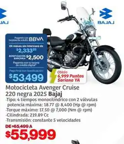 Soriana Híper Motocicleta Avenger Cruise 220 negra 2025 Bajaj oferta