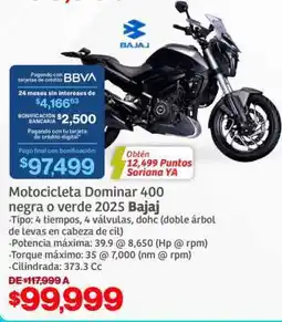 Soriana Híper Motocicleta Dominar 400 negra o verde 2025 Bajaj oferta