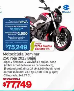 Soriana Híper Motocicleta Dominar 250 roja 2025 Bajaj oferta
