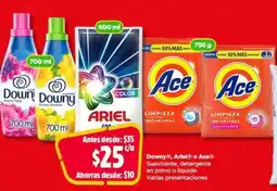 Bodega Aurrerá Downy, Ariel o Ace detergente en polvo o liquido oferta