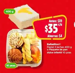 Bodega Aurrerá Bañaditos Pastel 3 leches 400 g o Paquete de pan dulce Infantil 10 pzas oferta