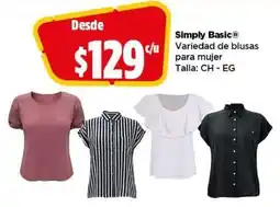 Bodega Aurrerá Simply basic c/u variedad de blusas para mujer oferta