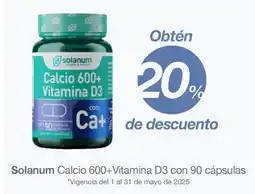 Soriana Híper Solanum Calcio 600+Vitamina D3 oferta