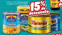 Zorro Duraznos en trocitos y chiles jalapeños súper latón Clemente Jacques. Atún Dolores aceite y agua inst oferta