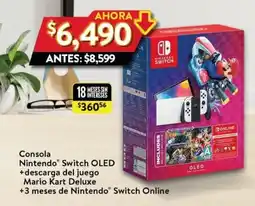 Walmart Consola Nintendo Switch OLED +descarga del juego Mario Kart Deluxe +3 meses de Nintendo Switch Online oferta