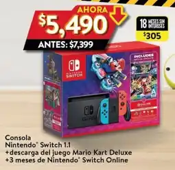 Walmart Consola Nintendo Switch 1.1 +descarga del juego Mario Kart Deluxe +3 meses de Nintendo Switch Online oferta