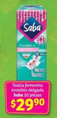 Soriana Híper Toalla femenina invisible delgada Saba 20 piezas oferta