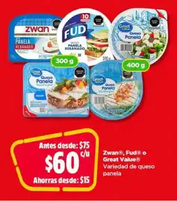 Bodega Aurrerá Zwan, Fud o Great Value queso panela oferta