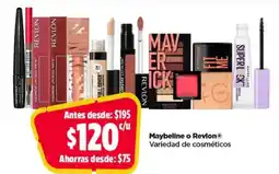 Bodega Aurrerá Maybeline o RevlonⓇ Variedad de cosméticos oferta