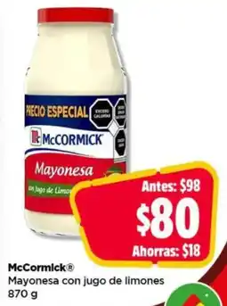 Bodega Aurrerá McCormick Mayonesa con jugo de limones oferta