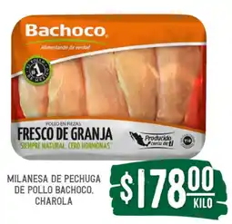 Soriana Súper Milanesa de pechuga de pollo bachoco. charola oferta