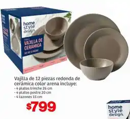 Soriana Híper Vajilla de 12 piezas redonda de cerámica color arena oferta