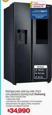 Soriana Híper Refrigerador side by side 27p3 con pantalla family hub Samsung oferta