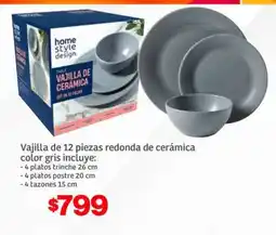 Soriana Híper Vajilla de 12 piezas redonda de cerámica color gris oferta