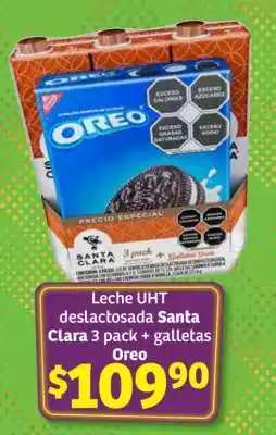 Soriana Híper Leche UHT deslactosada Santa Clara 3 pack + galletas Oreo oferta
