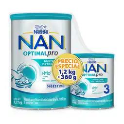 Farmacias YZA Alimento para Niños NAN 3 Optimal Pro 1 a 2 Años Pack de 1 Lata de 1.2kg + 1 Lata de 360g oferta