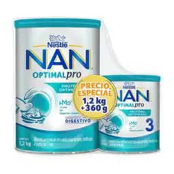 Farmacias YZA Alimento para Niños NAN 3 Optimal Pro 1 a 2 Años Pack de 1 Lata de 1.2kg + 1 Lata de 360g oferta