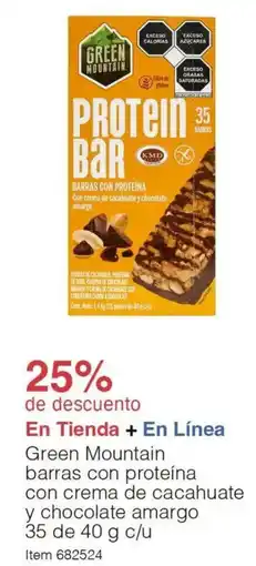 Costco Green mountain barras con proteína con crema de cacahuate y chocolate amargo oferta
