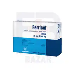 Farmacias Bazar FERRICOL 30MG/500MCG 30 TABLETAS oferta