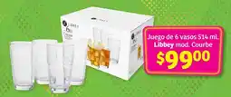 Soriana Híper Juego de 6 vasos 514 mL Libbey mod. Courbe oferta