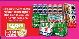 Soriana Híper Six pack cerveza Tecate regular, Tecate light o Heineken oferta