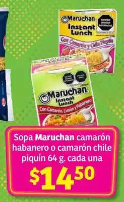 Soriana Híper Sopa Maruchan camarón habanero o camarón chile piquín oferta