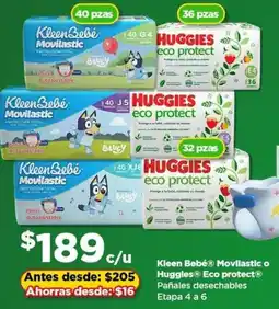 Bodega Aurrerá Kleen bebé/movilastic o huggles/eco protect/pañales desechables etapa 4 a 6 oferta